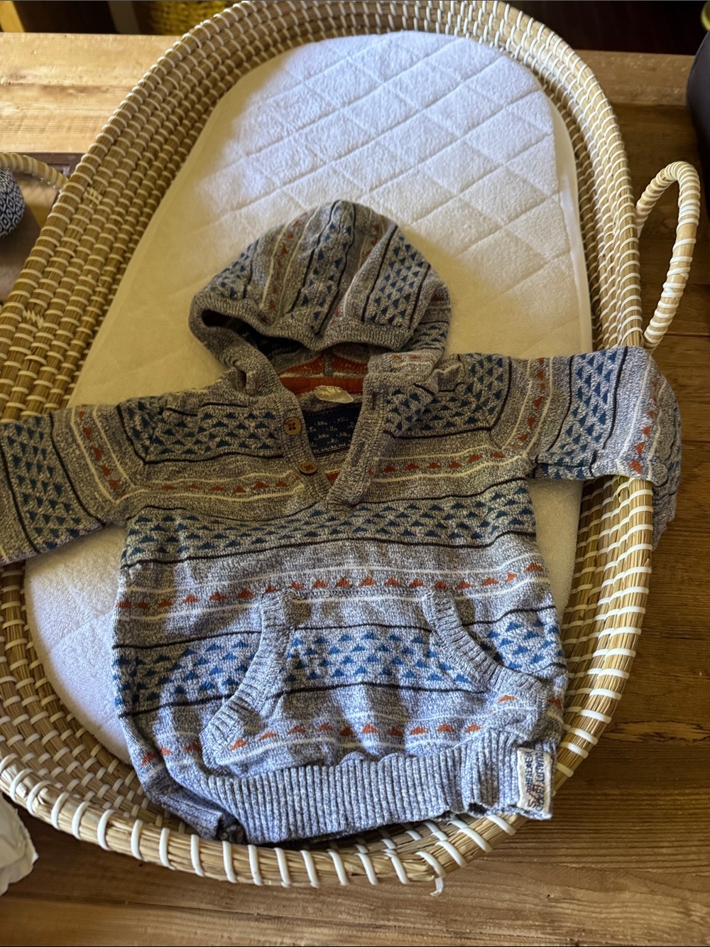 H&M blue and grey striped baby hooded sweater